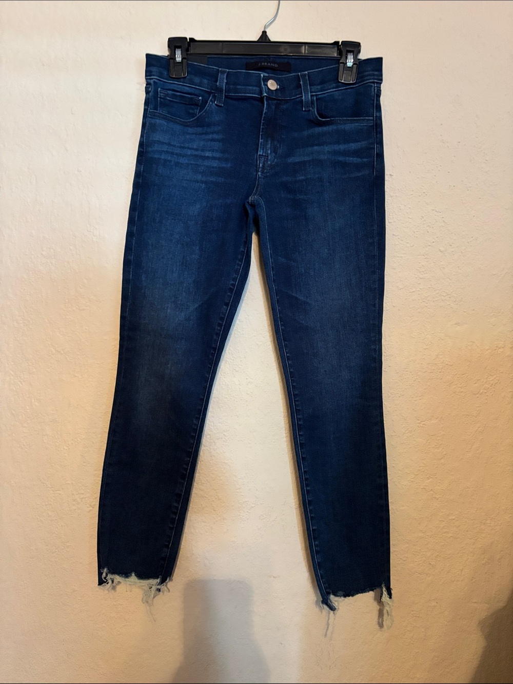 J Brand Dark Blue Skinny Ankle Jeans with Raw Hem
